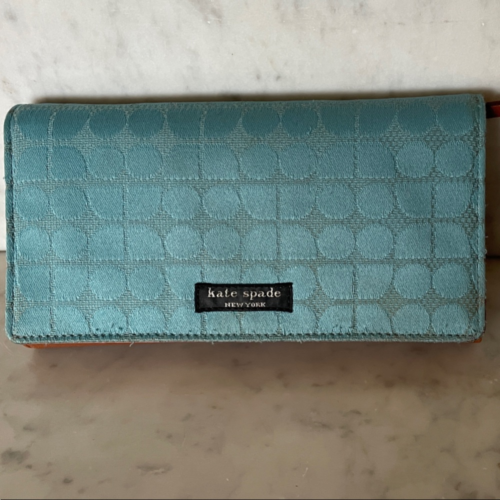 KATE SPADE Foldover Blue Brown Checkbook Wallet Vintage Rare Find